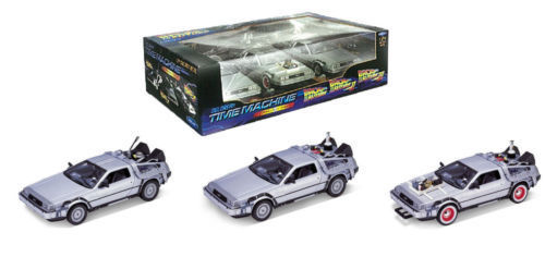 Back To The Future Pack de 3 Autos Delorean Time Machine (Escala 1:24) 