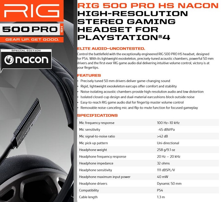 Audifono Rig 500pro Hs Nacon Con Cable 