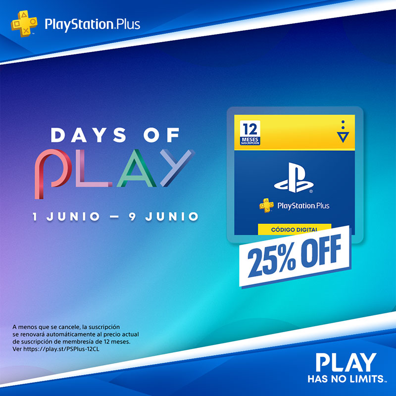 Playstation Plus Membresia 12 Meses (Digital Cuentas Chile) - Promo Days Of Play 2021 