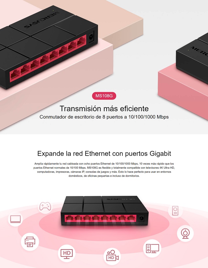 Switch 8 Puertos Ultra Compacto Mercusys 