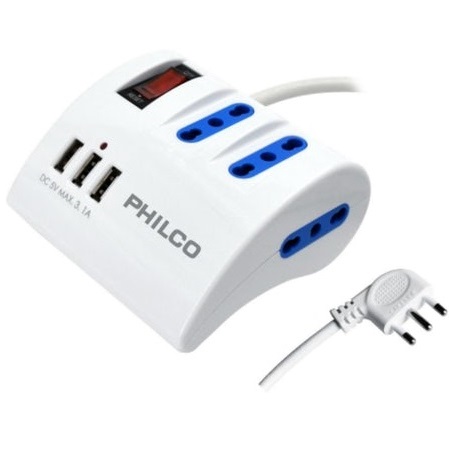 Extension Electrica 1.5 Metros 3 Tomas + 3 USB Philco