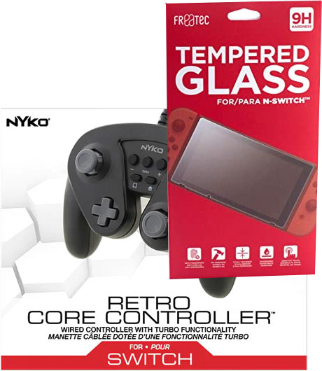 [Combo Accesorios] Protector Pantalla Vidrio Templado + Control Con Cable Negro 