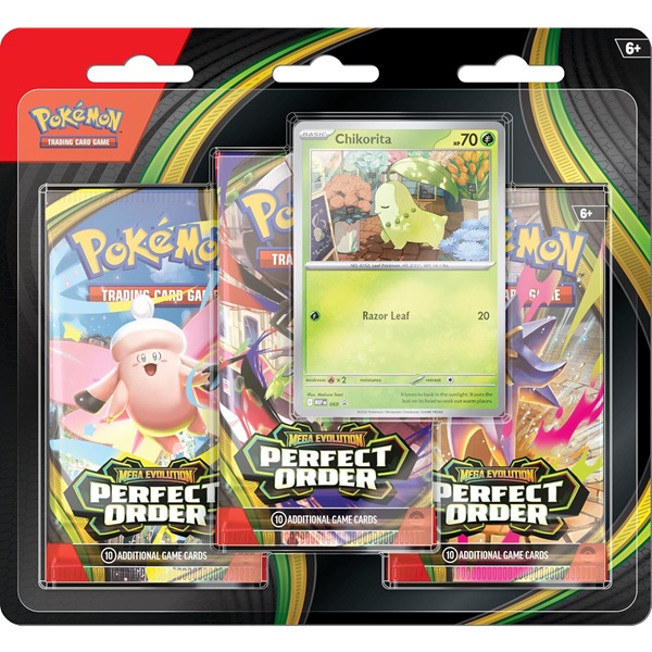 Pokemon Perfect Order Pack 3 Booster + 1 Carta Chikorita Español