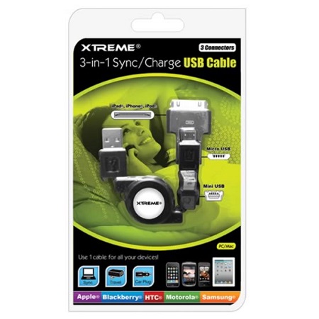 Cargador 3 En 1 (30 Pin-Micro USB-Mini USB) -Xtreme- 