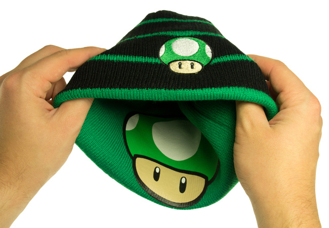 Nintendo - Gorro  1 Up Mushroom Reversible (Verde - Verde Con Negro) 