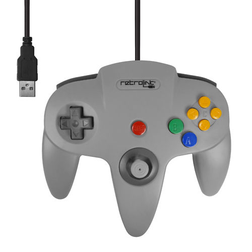 Control Classico Nintendo 64 Gris (Usb, Compatible Pc-Mac) Retrolink 